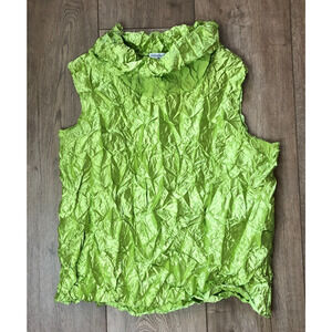 Vtg Y2K Pile Ou Face Sleeveless Ruched Stretch Yellow Tank Top OS Made in France